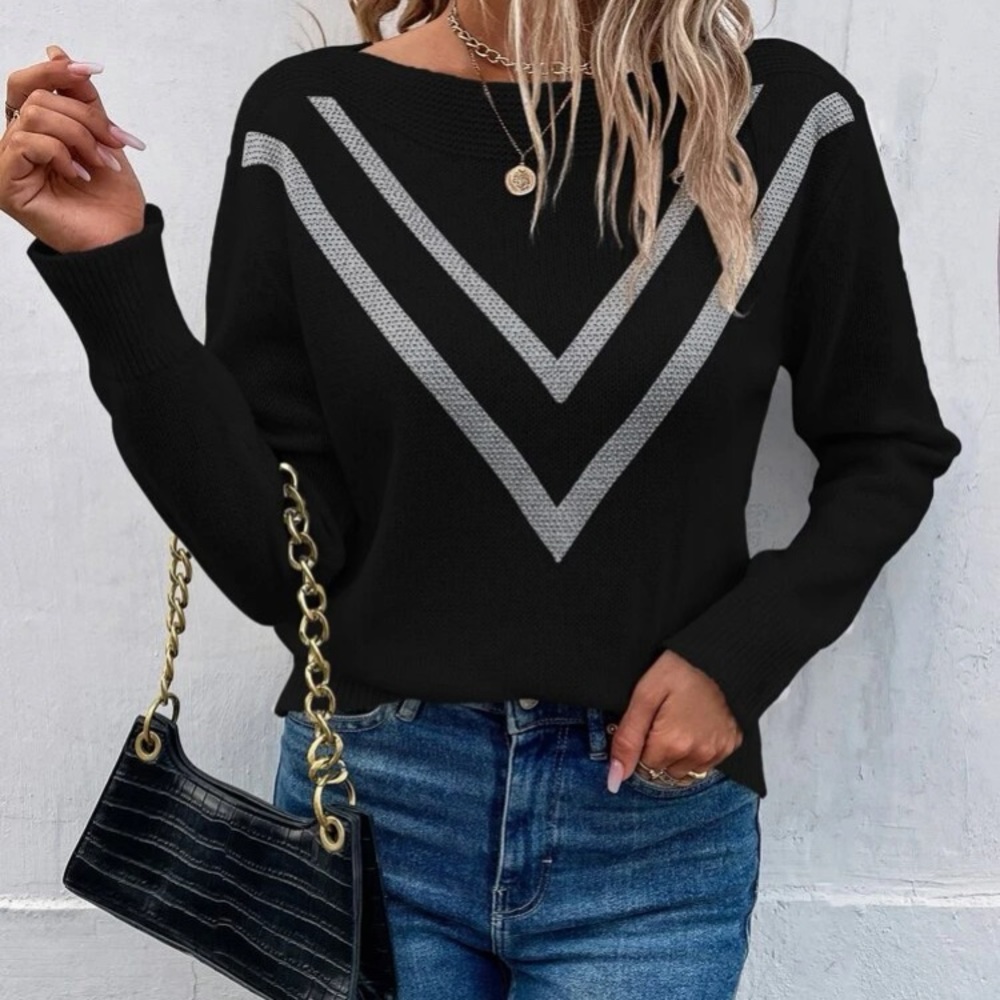 Cozy chevron pattern sweater top - Picture 2 of 6